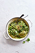 Linguine with green sauce