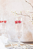 Champagne glass with rasberries