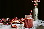 Healthy Strawberry Smoothie in Mason a Jar Mug