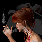 Woman smoking cigarettes, illustration