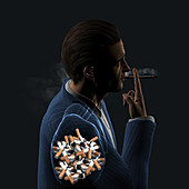 Man smoking cigarettes, illustration