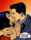 Woman worrying about virus while kissing, illustration