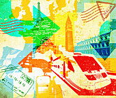 European rail travel, illustration