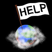 Planet earth with 'Help' on flag, illustration