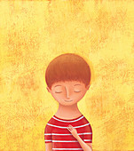 Boy with eyes closed, illustration