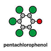 Pentachlorophenol pesticide molecule, illustration