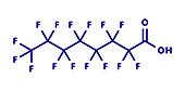 Perfluorooctanoic acid molecule, illustration