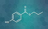 Propyl paraben preservative molecule, illustration