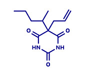 Secobarbital barbiturate sedative molecule, illustration