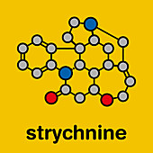 Strychnine poisonous alkaloid molecule, illustration