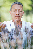 Breathing exercise in a lavender field