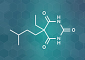 Amobarbital barbiturate sedative molecule, illustration