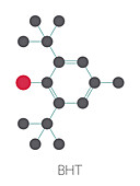 Butylated hydroxytoluene antioxidant molecule, illustration