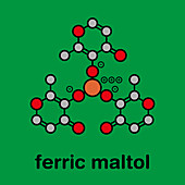 Ferric maltol iron deficiency drug molecule, illustration