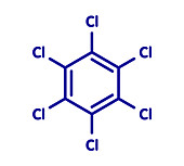 Hexachlorobenzene banned fungicide molecule, illustration