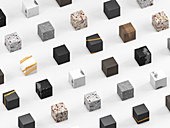 Cubes of different materials, illustration