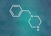 Benzylpiperazine recreational drug molecule, illustration