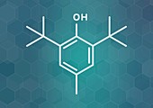 Butylated hydroxytoluene antioxidant molecule, illustration