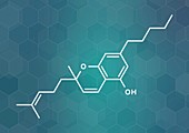 Cannabichromene cannabinoid molecule, illustration