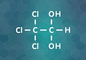Chloral hydrate sedative drug molecule, illustration
