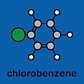 Chlorobenzene industrial solvent molecule, illustration