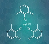 Ferric maltol iron deficiency drug molecule, illustration