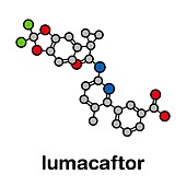 Lumacaftor cystic fibrosis drug molecule, illustration