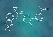 Lumacaftor cystic fibrosis drug molecule, illustration