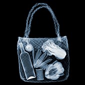 Straw bag with items, X-ray
