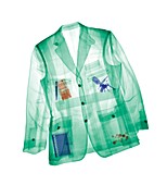 Man's jacket with accessories, X-ray