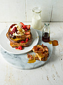 French toast with strawberries and with bacon
