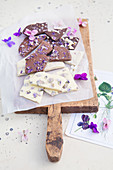 White and dark handmade violet chocolate