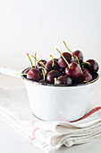 Cherries in White enamel pan