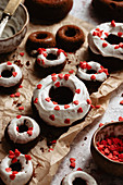 Bake red velvet donuts on parchment paper