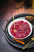 Wintry cranberry sauce in a small bowl