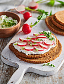 Garnished breads with radish and egg