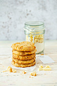 Vegan cookies with white chocolate and salted macadamia nuts