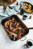 Baked Pork Sausages with Red Onion and Apples