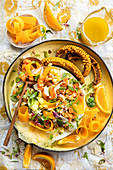 Smoked carrot and orange salad with sweetcorn