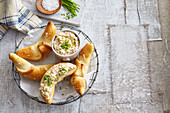 Beer white bread rolls with camembert spread