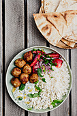 Chicken meatballs with basmati rice