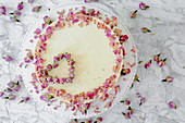 Yoghurt cake with edible rose petals