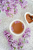Lilac tea in a tea bowl