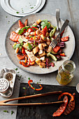 Greek salad with beans and grilled watermelon
