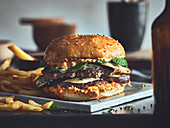 Smashed burger with eggplant, peppermint and sauce