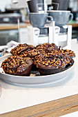 Chocolate muffins with sesame seeds and pumpkin seeds