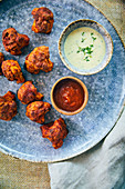 Vegan cauliflower 'wings' with a BBQ marinade and a ranch dip
