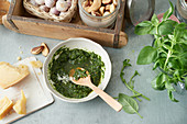 Basil pesto with pecan nuts and Parmesan cheese