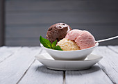 Vegan Neapolitan ice cream (strawberry, vanilla and chocolate)
