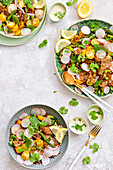 Gesunder Salat mit Rindfleisch, Blattsalat und Radieschen
